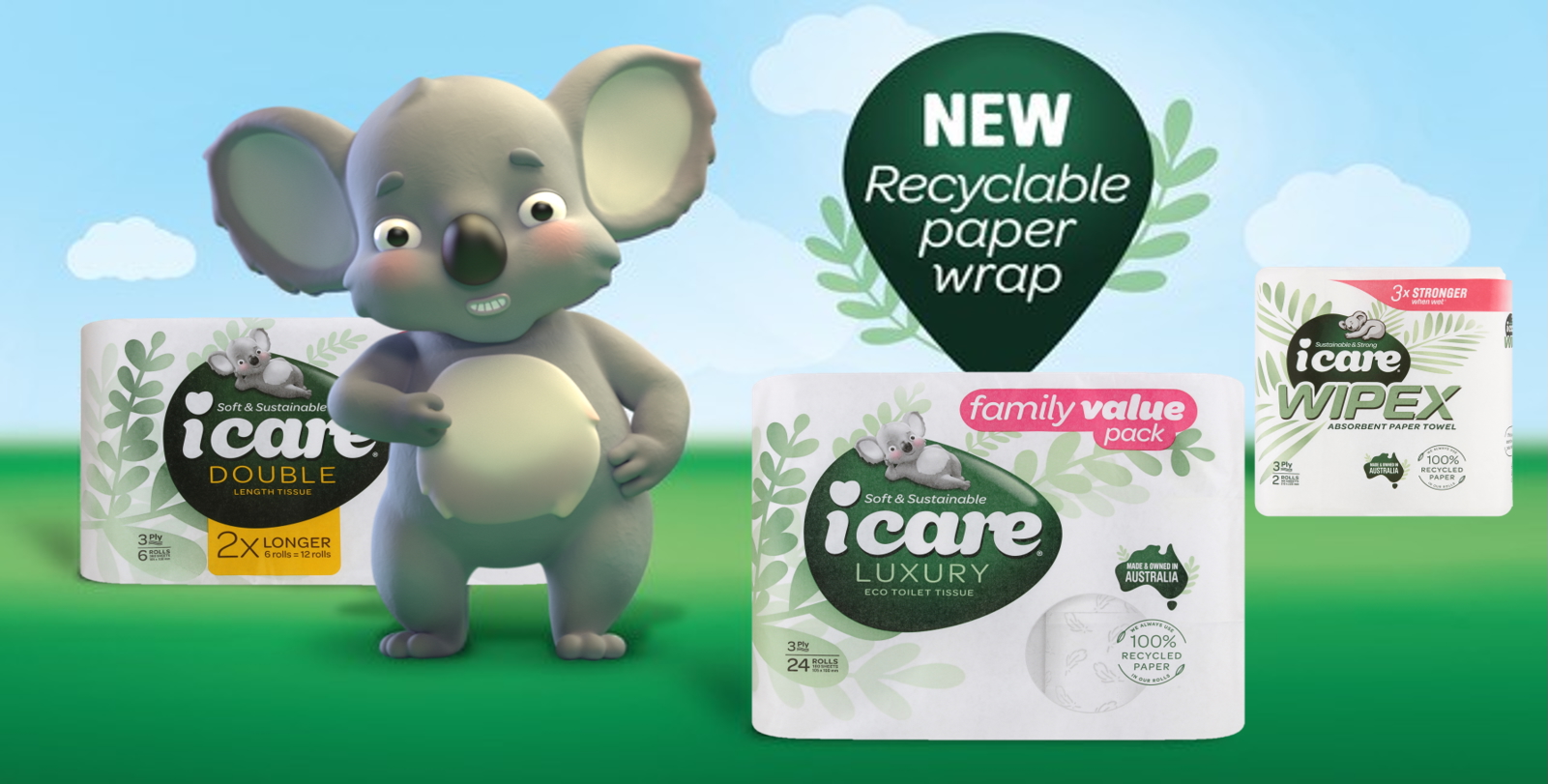 icare double length tissue, wipex paper towel, and aloe vera facial tissues
